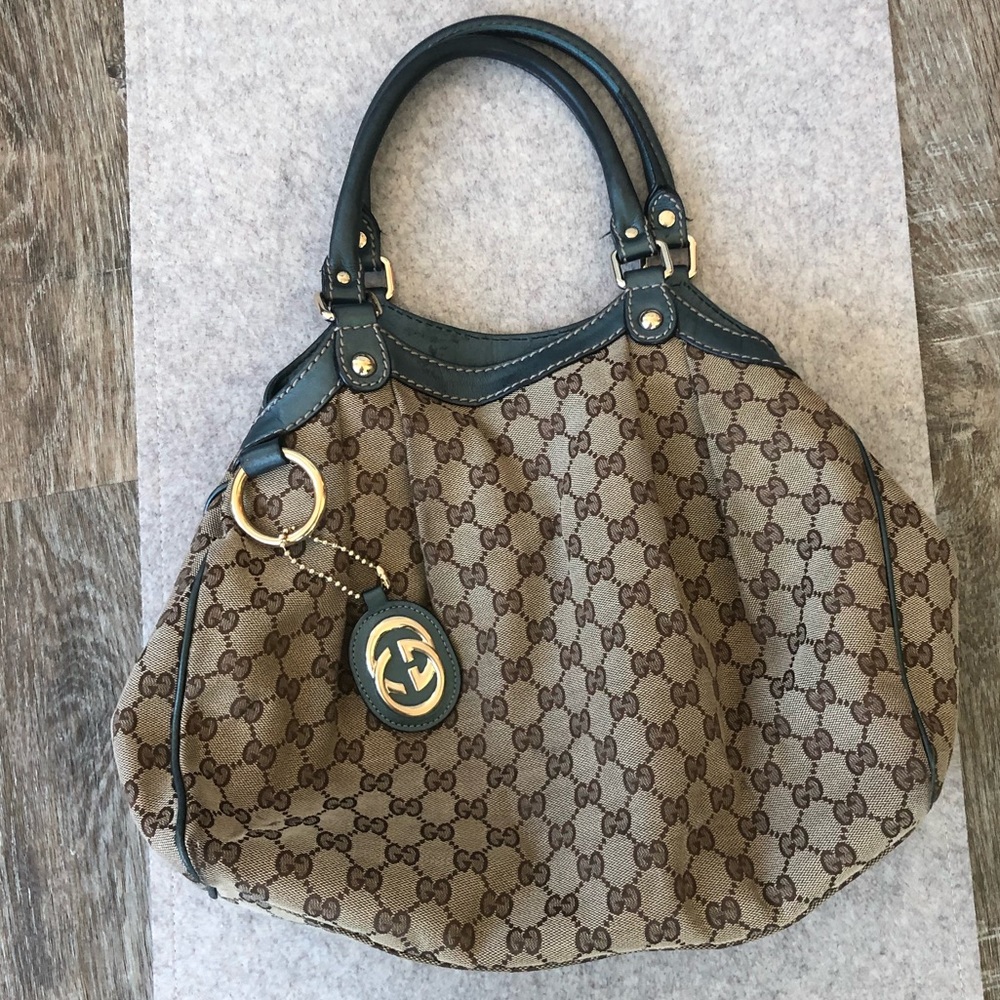Gucci Brown Monogram Canvas Tote with Dark Brown Leather Trim